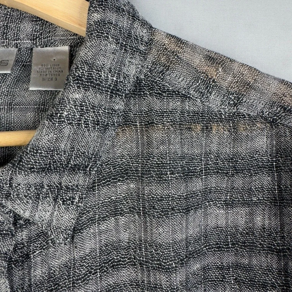 Chico's Shirt Blouse Women Sz‎ 3 Linen Metallic Gray Striped Knit 3/4 sleeve Top